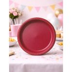 Parti Adresi Plastik Tabak Doğum Günü Parti Tabağı Bordo 21 cm 25'li - Kırmızı