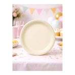 Parti Adresi Plastik Tabak Doğum Günü Parti Tabağı Krem 21 cm 25'li