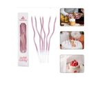 PARTİ AŞKI Pembe Metalik Spiral Pasta Mumu 6 Adet 15 Cm - Pembe Metalik Renkli Doğum Günü Pasta Mumu