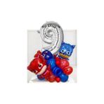 Parti Avm 9 Yaş Gümüş Rakam Balonlu Pijamaskeliler Balon Karşılama Seti Pjmasks Kedi Çocuk Baykuş Kız