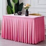 Parti Doğum Günü Ekranı için Dikdörtgen Masa Eteği 180x40x75cm Basit Düz Renk Kadife Masa Örtüsü Etkinlikler ve Toplantılar için Pileli Masa Örtüsü Pembe