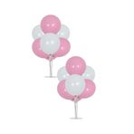 Parti dolabı 2 Adet 7'li Balon Standı Ve 14 Adet Pembe - Beyaz Metalik Balon Set 1 Yaş Doğum Günü