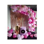 parti dolabı Doğum Günü Balon Kombini 15 Krom Gold - 30 Fuşya - 30 Makaron Pembe + Zincir + Yapışkan + Pompa