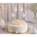 Parti Dükkanı Beyaz Kalp Şekilli Pasta Mumu 4 Adet Saplı Doğum Günü Mum Seti Romantik Pasta Süsü Parti Malzemesi - 1