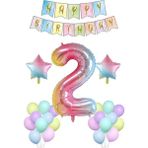 Parti Furyası Gökkuşağı 2 yaş Doğum Günü Parti Süsleme seti; Gökkuşağı Rakam,yıldız Folyo, Banner ve 15 Adet Balon Süsleme Seti