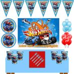 Parti Furyası Hot Wheels Doğum Günü 16 Kişilik 70X100 cm Afişli Hot Wheels Parti Malzemeleri Seti