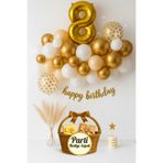 parti hediye sepeti Gold Beyaz 8 Yaş Doğum Günü Balon Seti | Happy Birthday Yazısı + Gold Rakam Folyo