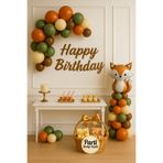 parti hediye sepeti Happy Birthday Tilki Temalı Parti Balon Seti | Turuncu Yeşil Kahve Beyaz Balonlar ile Süsleme