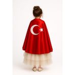 Parti Kırtasiye Türk Bayraklı Kırmızı Pelerin 23 Nisan 29 Ekim 10 Kasım 19 Mayıs Gösteri Kıyafetleri - Beyaz - Kırmızı