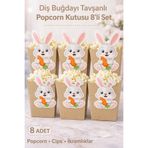 Parti Konsepti Diş Buğdayı Tavşanlı Popcorn Kutusu 8’li Set Renk Seçenekli İkramlık Kutusu -Kraft Renk