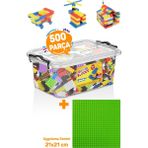 Parti Oyun Evi Yeşil Uygulama Zeminli Parçalı Setler Mikro Blok Funny Blocks 500 Parça Plastik Kutulu
