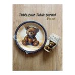 parti pera Ayı Baskılı Teddy Bear Karton Tabak Bardak 8'li Set