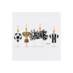 parti pera Futbol Temalı Kupa Futbol Topu Forma Şekilli Happy Birthday Yazılı Pasta Mumu 4'lü Paket