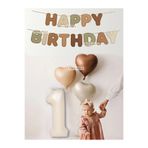 parti pera Retro Happy Birthday Yazı Banner Krem Rakam Folyo Balon Retro Kalp Folyo Balon Doğum Günü Balon Seti