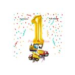 Parti Station Altın Renk Rakam Balon Küçük Boy İnşaat Balonlu 1 Yaş İnşaat Kamyon Konspet Doğum Günü Balon Set