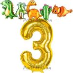 Parti Station Altın Renk Rakam Balonlu Dinozor 3 Yaş Doğum Günü Parti Yapışık Balon Set Dinozor Tema Parti Set