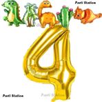 Parti Station Altın Renk Rakam Balonlu Dinozor 4 Yaş Doğum Günü Parti Yapışık Balon Set Dinozor Tema Parti Set