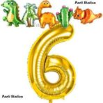 Parti Station Altın Renk Rakam Balonlu Dinozor 6 Yaş Doğum Günü Parti Yapışık Balon Set Dinozor Tema Parti Set