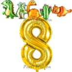 Parti Station Altın Renk Rakam Balonlu Dinozor 8 Yaş Doğum Günü Parti Yapışık Balon Set Dinozor Tema Parti Set