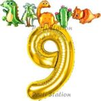 Parti Station Altın Renk Rakam Balonlu Dinozor 9 Yaş Doğum Günü Parti Yapışık Balon Set Dinozor Tema Parti Set
