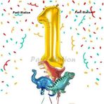 Parti Station Altın Renk Rakam Balonlu Küçük Boy Dinozor Balonlu 1 Yaş Dinozor Konsept Doğum Günü Parti Balon Set