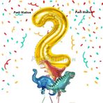 Parti Station Altın Renk Rakam Balonlu Küçük Boy Dinozor Balonlu 2 Yaş Dinozor Konsept Doğum Günü Parti Balon Set
