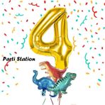 Parti Station Altın Renk Rakam Balonlu Küçük Boy Dinozor Balonlu 4 Yaş Dinozor Konsept Doğum Günü Parti Balon Set