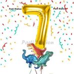 Parti Station Altın Renk Rakam Balonlu Küçük Boy Dinozor Balonlu 7 Yaş Doğum Günü Parti Balon Set