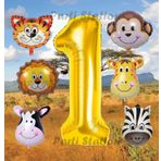Parti Station Altın Renk Rakam Balonlu Safari 1 Yaş Doğum Günü Parti Balon Set Safari Hayvanlar Tema Parti Set
