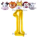 Parti Station Altın Renk Rakam Balonlu Safari 1 Yaş Doğum Günü Parti Balon Set Safari Hayvanlar Tema Parti