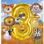 Parti Station Altın Renk Rakam Balonlu Safari 3 Yaş Doğum Günü Parti Balon Set Safari Hayvanlar Tema Parti Set