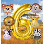 Parti Station Altın Renk Rakam Balonlu Safari 6 Yaş Doğum Günü Parti Balon Set Safari Hayvanlar Tema Parti Set