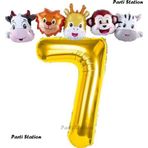 Parti Station Altın Renk Rakam Balonlu Safari 7 Yaş Doğum Günü Parti Balon Set Safari Hayvanlar Tema Parti