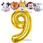 Parti Station Altın Renk Rakam Balonlu Safari 9 Yaş Doğum Günü Parti Balon Set Safari Hayvanlar Tema Parti