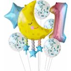 Parti Station Ay Dede 1 Yaş Balon Set Yıldız Balon Folyo Set Ay Dede Konsept Doğum Günü Set Yaş Balon Set