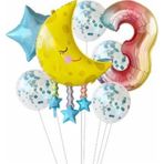 Parti Station Ay Dede 3 Yaş Balon Set Yıldız Balon Folyo Set Ay Dede Konsept Doğum Günü Set Yaş Balon Set