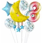 Parti Station Ay Dede 8 Yaş Balon Set Yıldız Balon Folyo Set Ay Dede Konsept Doğum Günü Set Yaş Balon Set