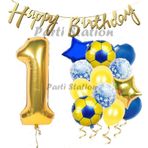 Parti Station Balon Set Sarı Lacivert 1 Yaş Balon Set Futbol Balon Set Doğum Günü Balon Set