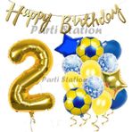 Parti Station Balon Set Sarı Lacivert 2 Yaş Balon Set Futbol Balon Set Doğum Günü Balon Set