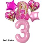 Parti Station Barbie Folyo Balon Set Barbie Kalp Pembe 3 Yaş Balon Set Barbie Konsept Doğum Günü Set Yaş Balon Set