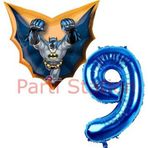 Parti Station Batman 9 Yaş Lacivert Rakam Balon Set Yarasa Adam Batman Doğum Günü Parti Balon Set
