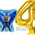 Parti Station Batman Konsept 4 Yaş Balon Set Batman Yarasa Ve Gold Rakam Balon Doğum Günü Balon Set