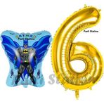 Parti Station Batman Konsept 6 Yaş Balon Set Batman Yarasa Ve Gold Rakam Balon Doğum Günü Balon Set