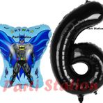 Parti Station Batman Konsept 6 Yaş Balon Set Batman Yarasa Ve Siyah Rakam Balon Doğum Günü Balon Set
