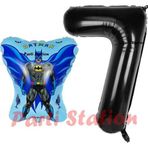 Parti Station Batman Konsept 7 Yaş Balon Set Batman Yarasa Ve Siyah Rakam Balon Doğum Günü Balon Set