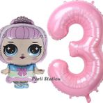 Parti Station Bebek 3 Yaş Balon Ve Pembe Rakam Balon Doğum Günü Parti Set