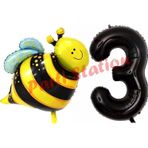 Parti Station Bee Arı Konsept 3 Yaş Balon Set Arı Balon Ve Siyah Rakam Balon Doğum Günü Balon Set