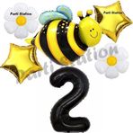 Parti Station Bee Arı Ve Papatya Konsept 2 Yaş Balon Set Arı Balon Ve Siyah Rakam Balon Doğum Günü Balon Set