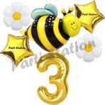 Parti Station Bee Arı Ve Papatya Konsept 3 Yaş Balon Set Arı Balon Ve Gold Rakam Balon Doğum Günü Balon Set
