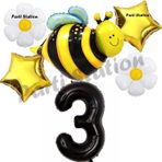 Parti Station Bee Arı Ve Papatya Konsept 3 Yaş Balon Set Arı Balon Ve Siyah Rakam Balon Doğum Günü Balon Set
